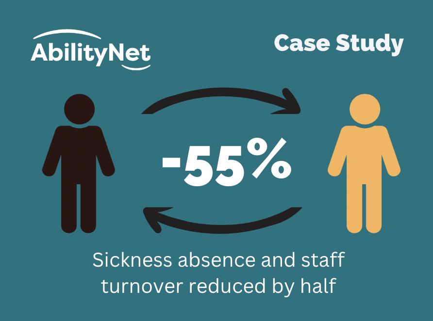 AbilityNet Case Study. Sickness absence and staff turnover reduced by half.