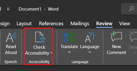 Accessibility checker from Microsoft ribbon.