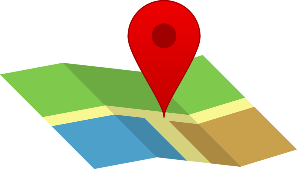 A map with a location icon above it.